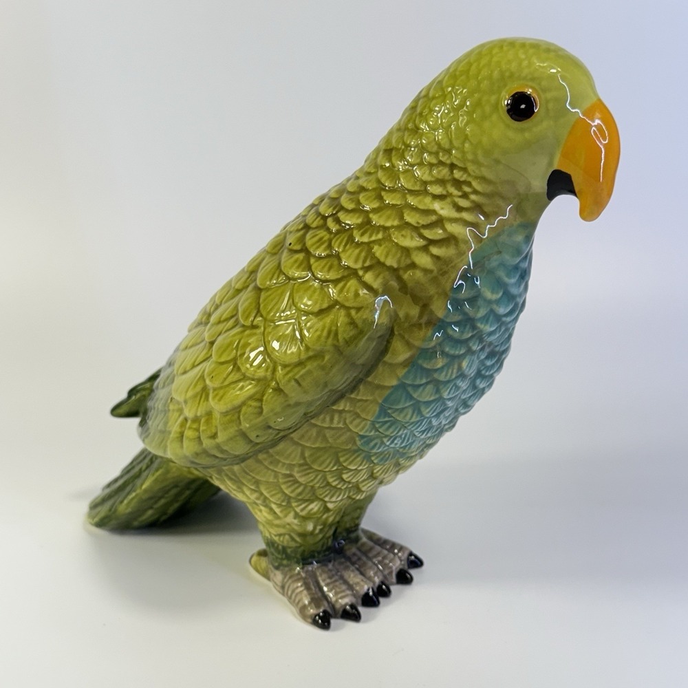 Ceramic Parrot Statue Figure Tropical Bird Home Decor Art 9"